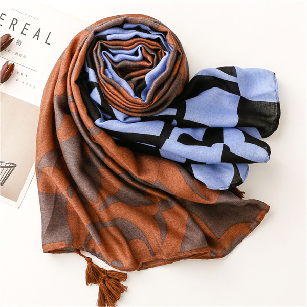 New scarf Satin soft scarf dark contrast irregular pattern shawl