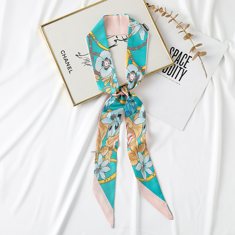 Long silk scarf imitation silk printing Ribbon Hair Band small silk scarf wholesale