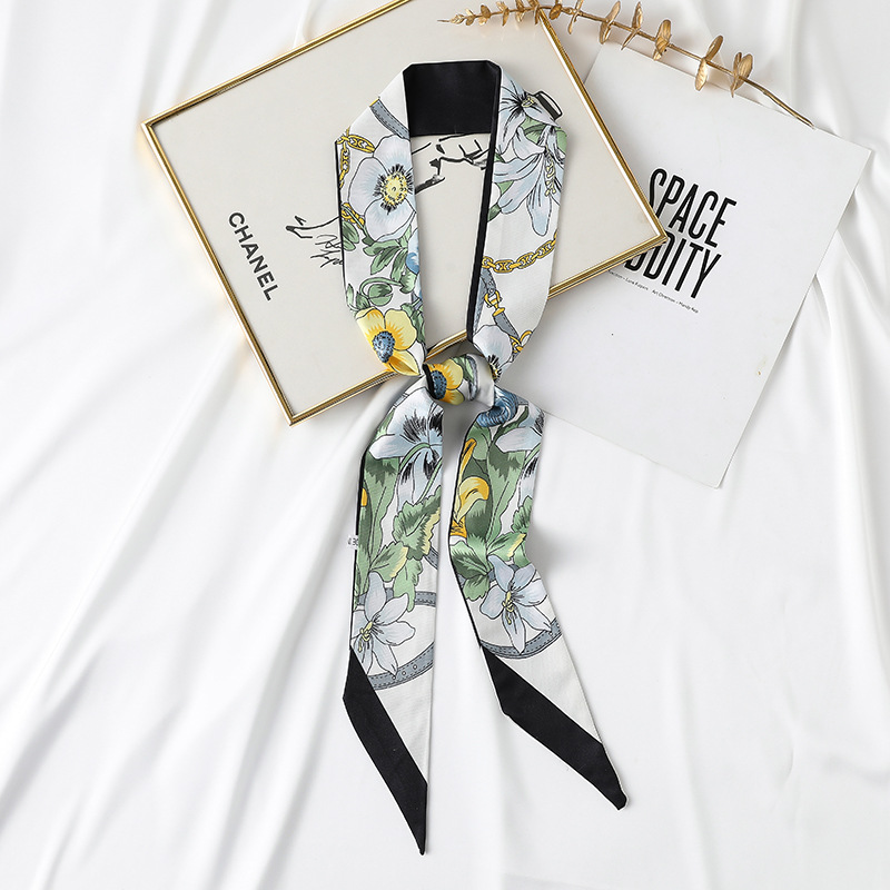 Long silk scarf imitation silk printing Ribbon Hair Band small silk scarf wholesale