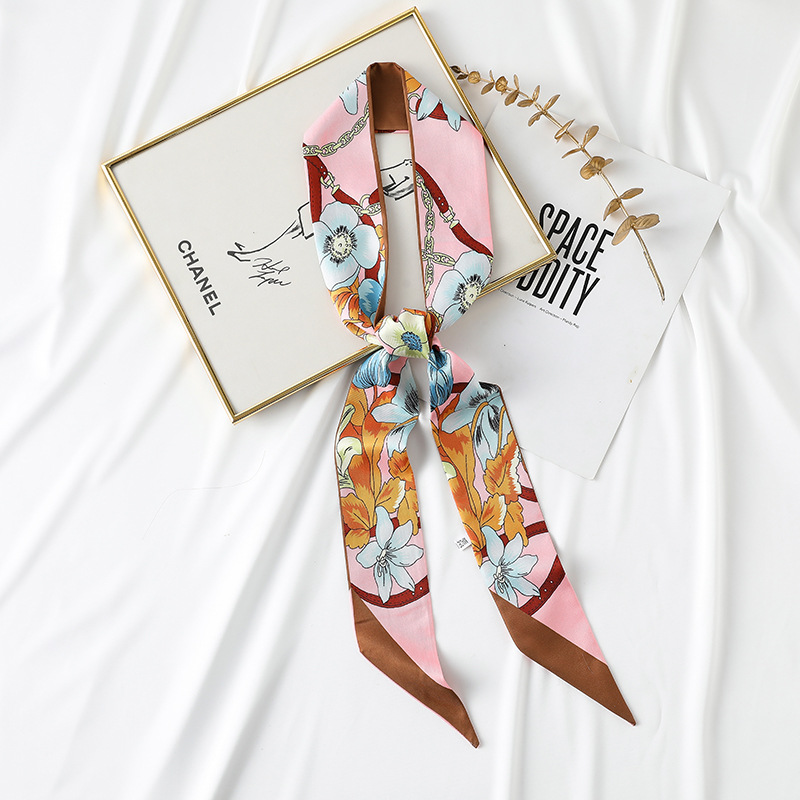 Long silk scarf imitation silk printing Ribbon Hair Band small silk scarf wholesale