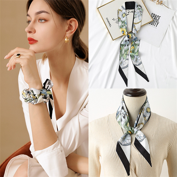 Long silk scarf imitation silk printing Ribbon Hair Band small silk scarf wholesale