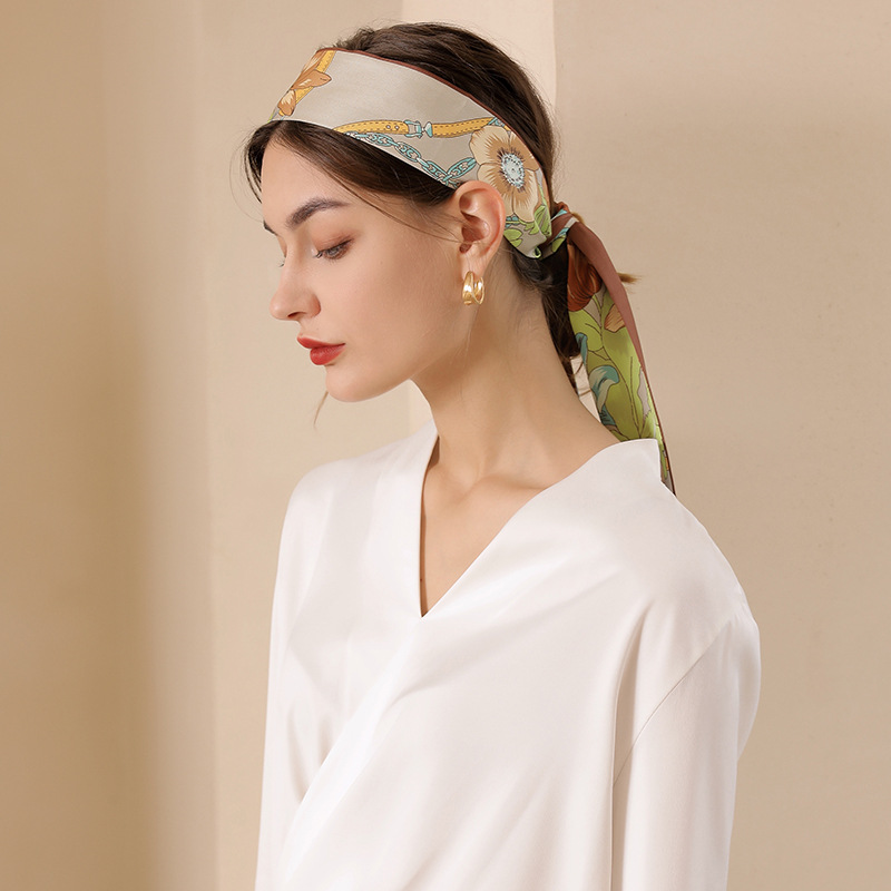 Long silk scarf imitation silk printing Ribbon Hair Band small silk scarf wholesale