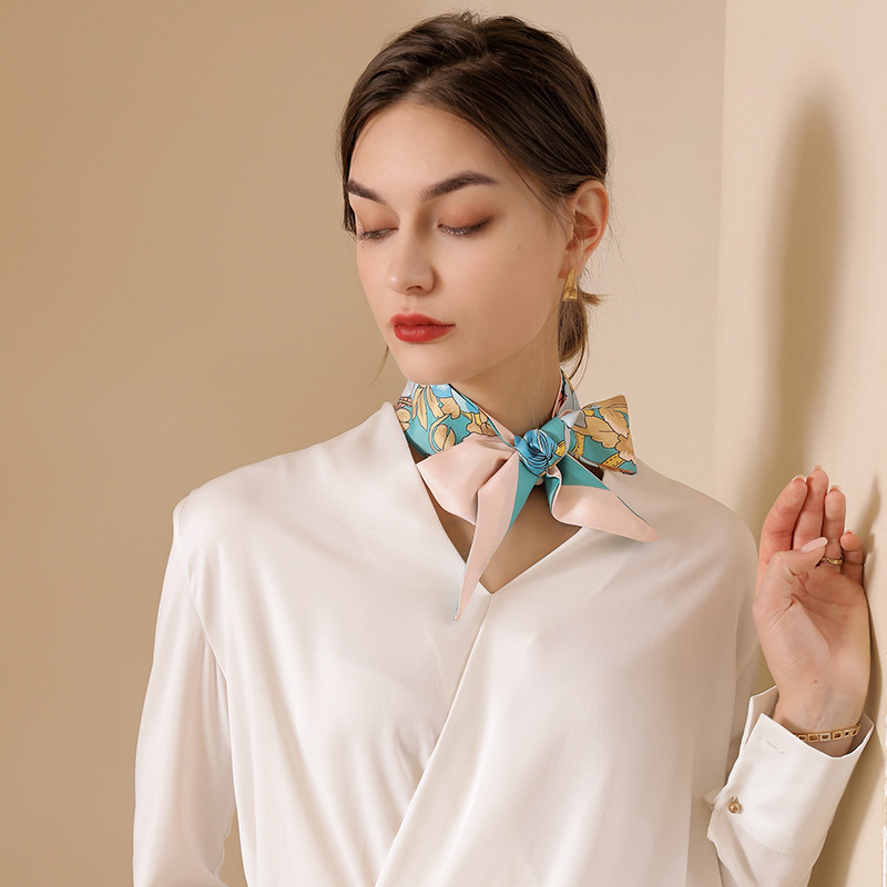 Long silk scarf imitation silk printing Ribbon Hair Band small silk scarf wholesale