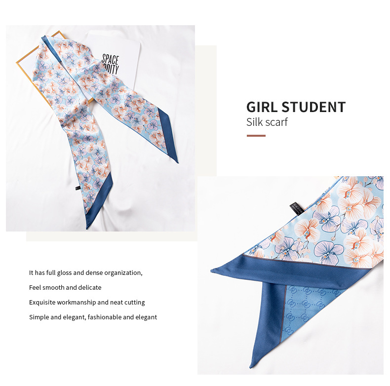 Printed hair band summer new long silk scarf simulation silk bandage wholesale