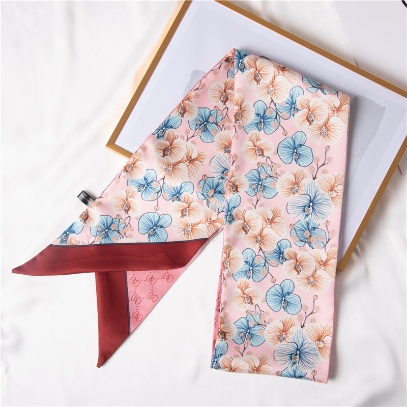 Printed hair band summer new long silk scarf simulation silk bandage wholesale