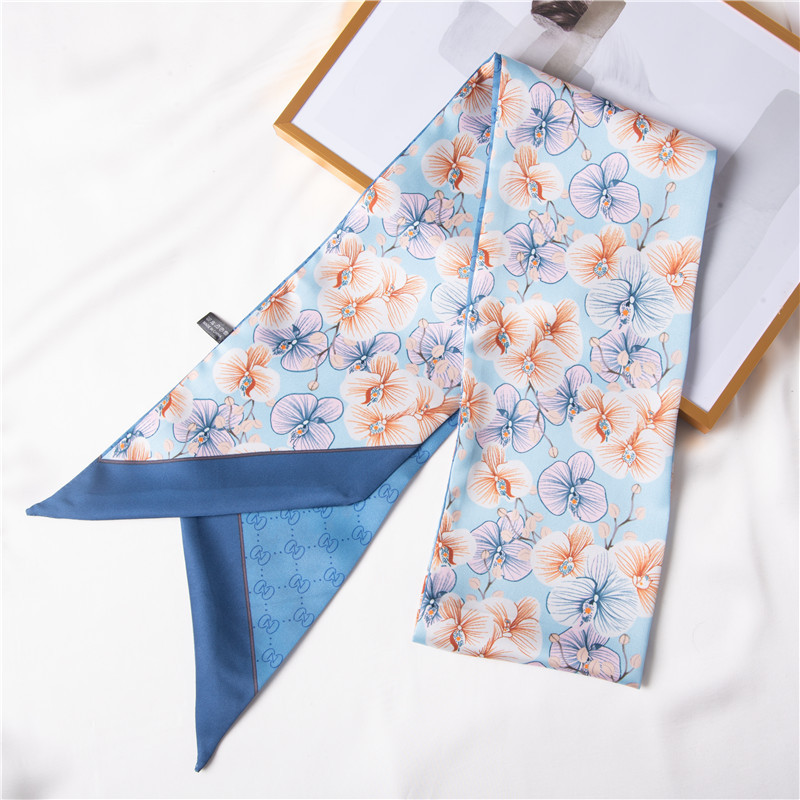 Printed hair band summer new long silk scarf simulation silk bandage wholesale