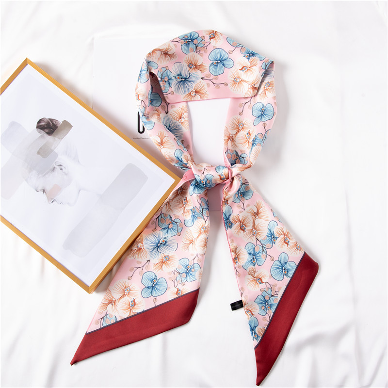 Printed hair band summer new long silk scarf simulation silk bandage wholesale