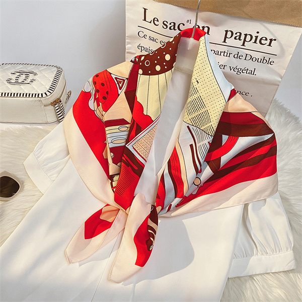 Cartoon imitation silk scarf medium long curled square scarf printing simple silk scarf