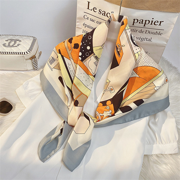 Cartoon imitation silk scarf medium long curled square scarf printing simple silk scarf