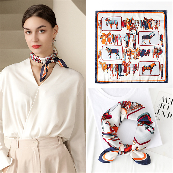 New simulation silk scarf female horse printing 70 square scarf decorative scarf wholesale