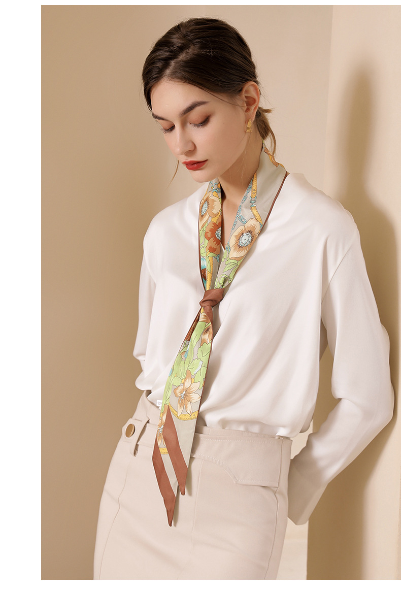 Long silk scarf female sweet imitation silk printing streamer headband small silk scarf wholesale
