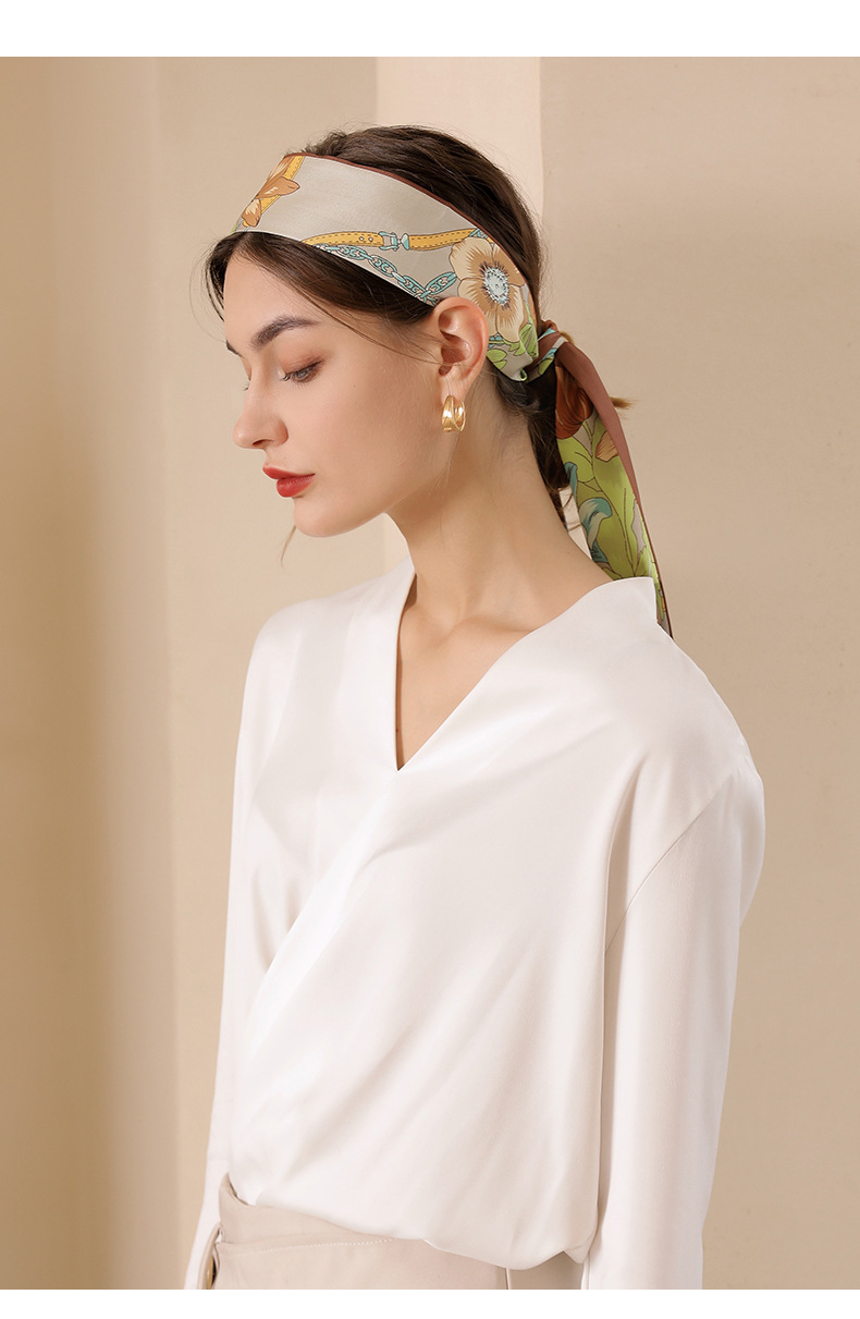 Long silk scarf female sweet imitation silk printing streamer headband small silk scarf wholesale