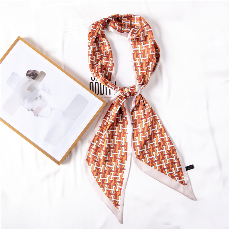 Summer new sweet printing simulation silk streamer hair band long silk scarf wholesale