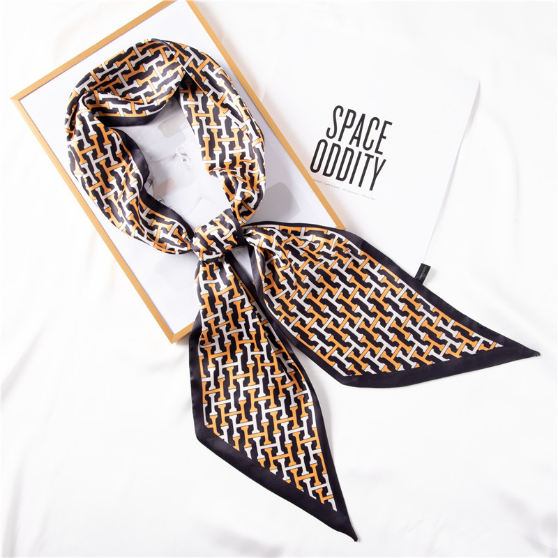 Summer new sweet printing simulation silk streamer hair band long silk scarf wholesale
