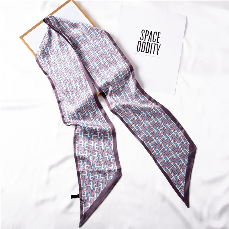 Summer new sweet printing simulation silk streamer hair band long silk scarf wholesale