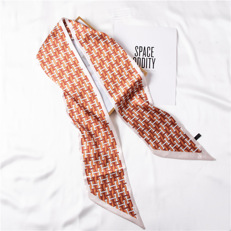 Summer new sweet printing simulation silk streamer hair band long silk scarf wholesale
