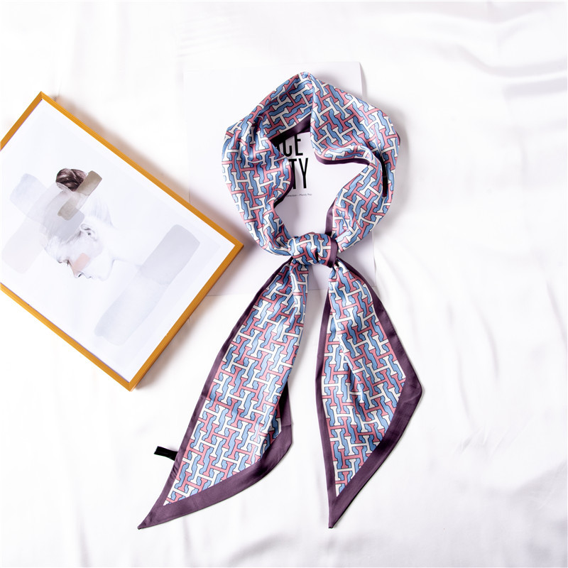 Summer new sweet printing simulation silk streamer hair band long silk scarf wholesale