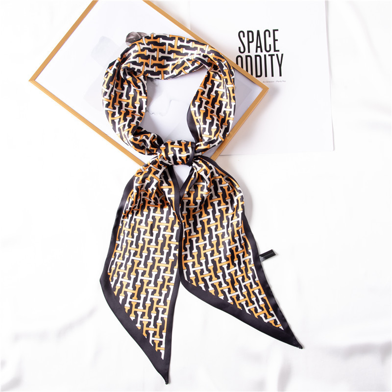 Summer new sweet printing simulation silk streamer hair band long silk scarf wholesale