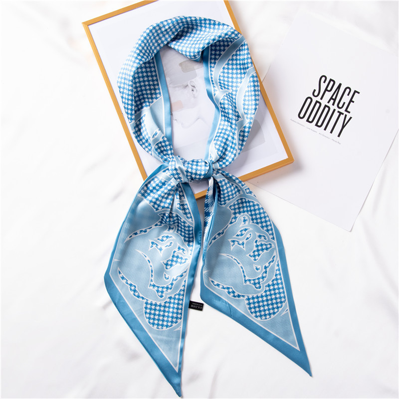 Long silk scarf sweet simulation silk hairband plaid printing bag silk scarf wholesale