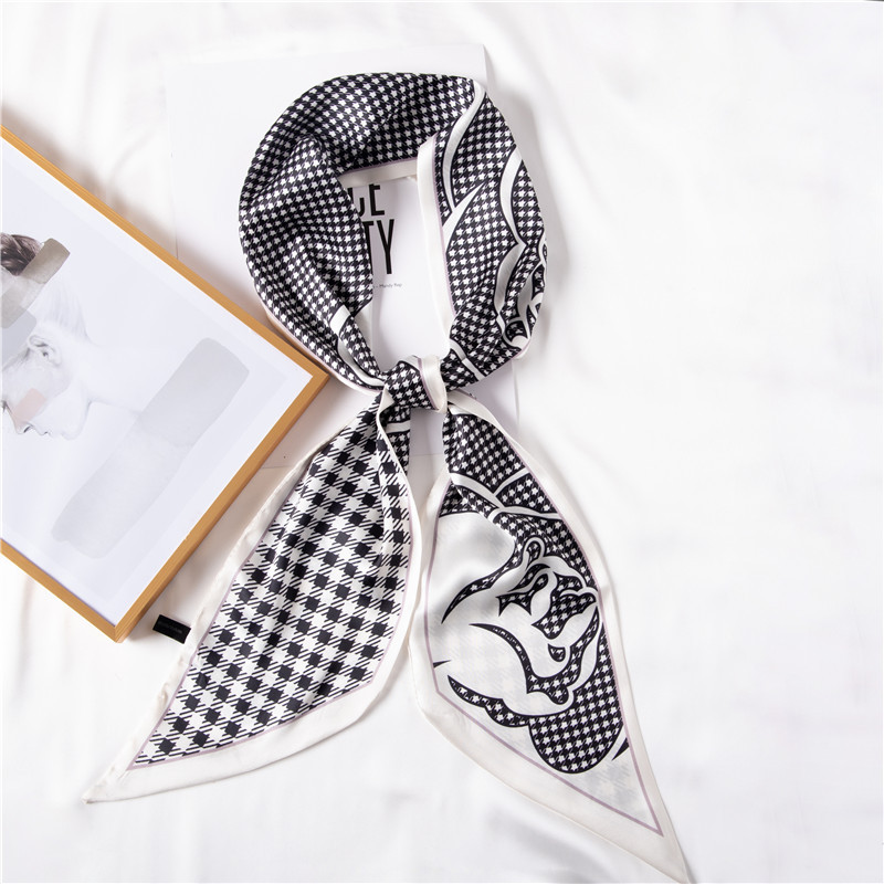 Long silk scarf sweet simulation silk hairband plaid printing bag silk scarf wholesale