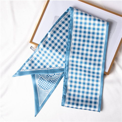Long silk scarf sweet simulation silk hairband plaid printing bag silk scarf wholesale