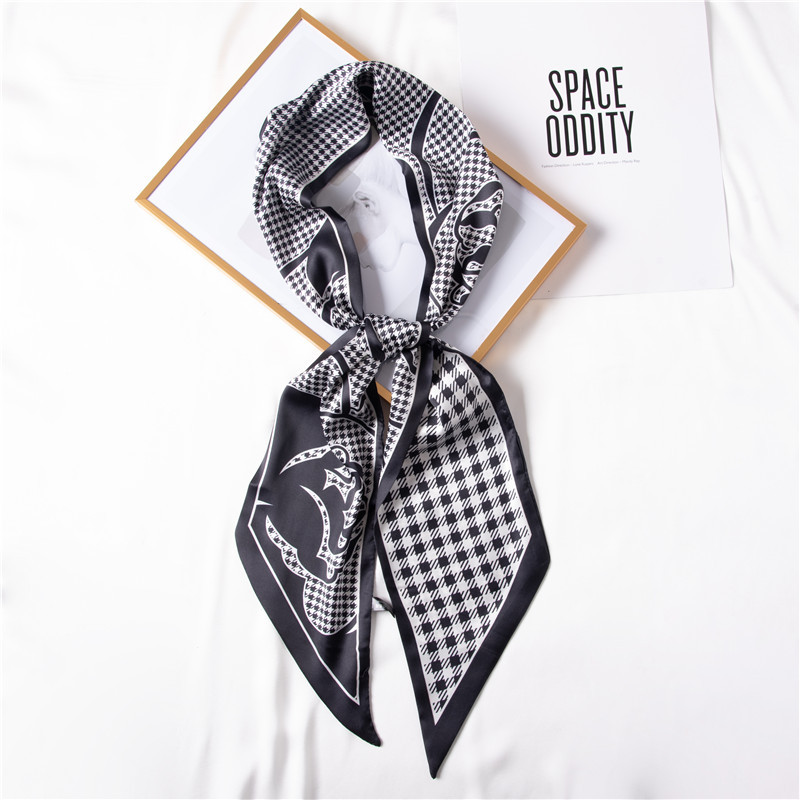 Long silk scarf sweet simulation silk hairband plaid printing bag silk scarf wholesale