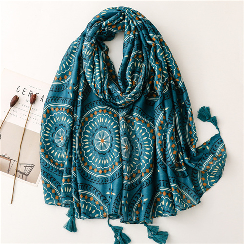 Cotton linen scarf dark green round geometric sunscreen beach towel shawl scarf