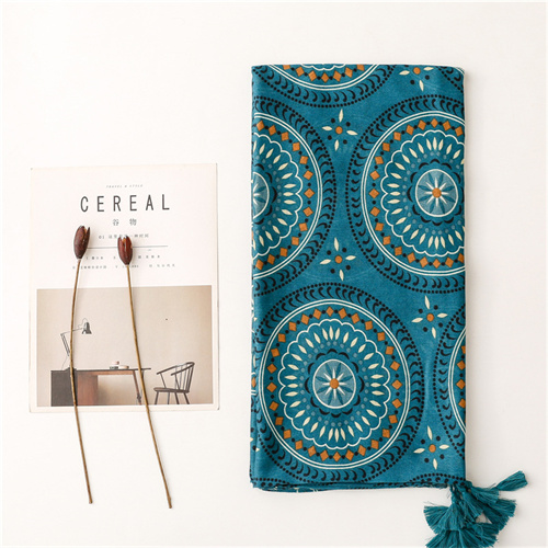 Cotton linen scarf dark green round geometric sunscreen beach towel shawl scarf