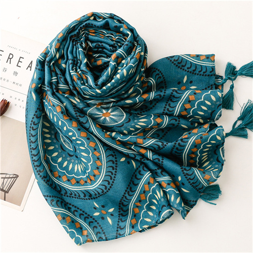 Cotton linen scarf dark green round geometric sunscreen beach towel shawl scarf
