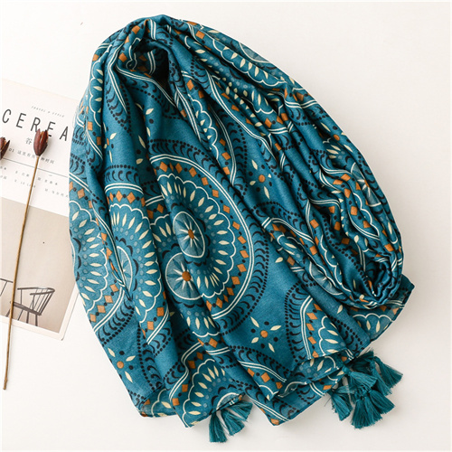 Cotton linen scarf dark green round geometric sunscreen beach towel shawl scarf