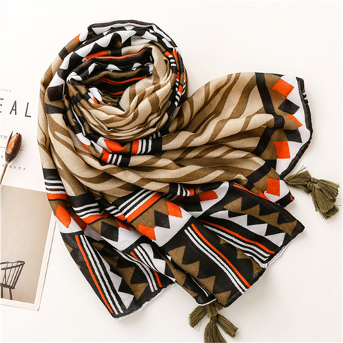 Retro ethnic cotton linen silk scarf long tassel shawl sunscreen beach towel