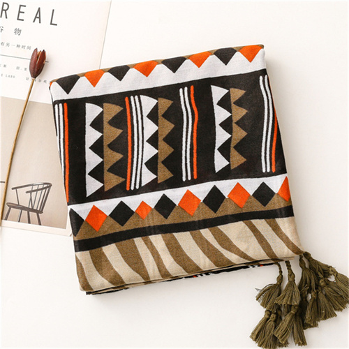 Retro ethnic cotton linen silk scarf long tassel shawl sunscreen beach towel