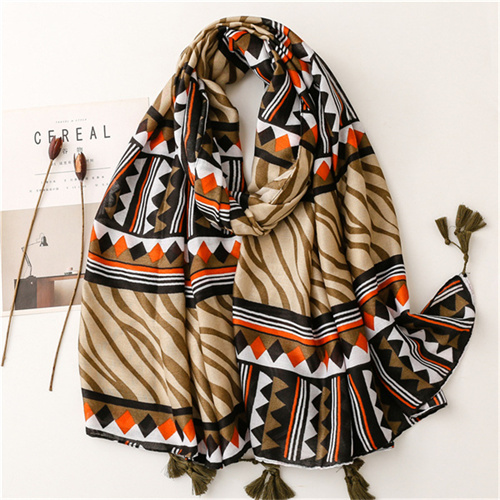 Retro ethnic cotton linen silk scarf long tassel shawl sunscreen beach towel