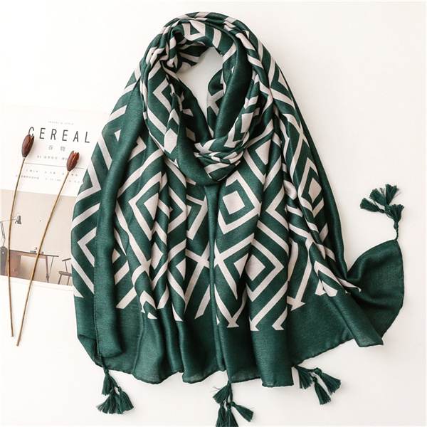 Cotton linen scarf fashion versatile orange diamond geometric sunscreen scarf