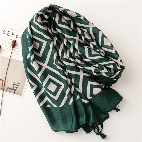 Cotton linen scarf fashion versatile orange diamond geometric sunscreen scarf