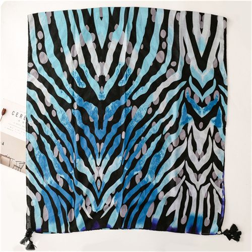 Navy line long tassel scarf sunscreen shawl cotton linen silk scarf