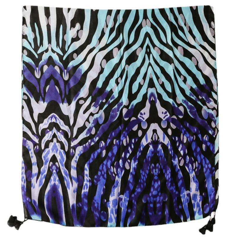 Navy line long tassel scarf sunscreen shawl cotton linen silk scarf