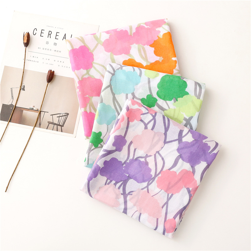 Halo dye contrast color shawl scarf sunscreen sunshade cotton linen scarf wholesale