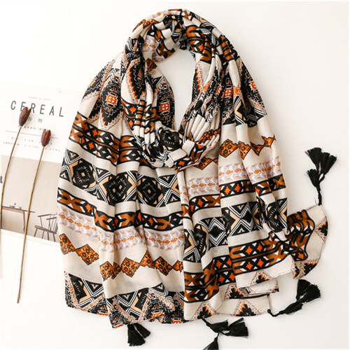 Cotton and linen scarf versatile soft long tassel travel sunscreen shawl beach towel