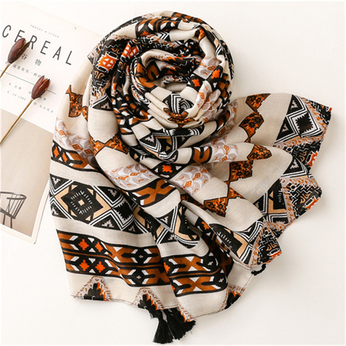 Cotton and linen scarf versatile soft long tassel travel sunscreen shawl beach towel