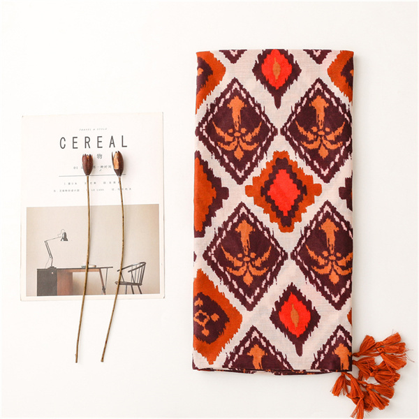 Fashion soft cotton linen scarf long tassel shawl sunscreen beach towel