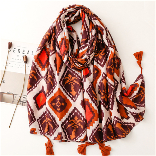 Fashion soft cotton linen scarf long tassel shawl sunscreen beach towel