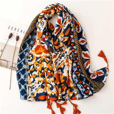 Patchwork printed cotton linen scarf seaside tourism sunscreen beach towel