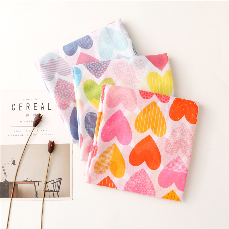 Versatile colorful love scarf sunscreen thin shawl cotton linen scarf wholesale