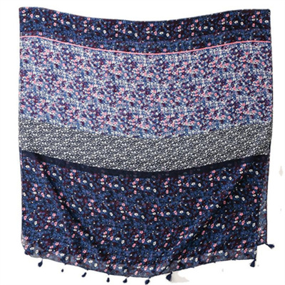 Dark Navy small Floral Cotton Linen scarf tourism fashion shawl