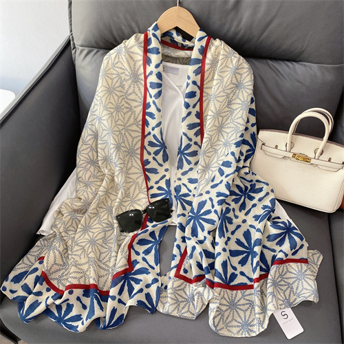 Geometric color matching printing scarf summer Qing new floret cotton linen sunscreen shawl