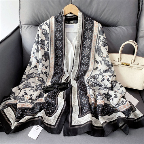 Cotton and hemp scarf black and white beach towel wholesale