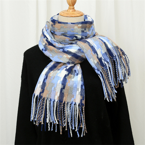 High grade imitation cashmere new warm scarf geometric splicing tassel scarf