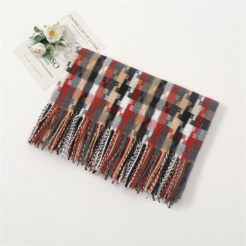 High grade imitation cashmere new warm scarf geometric splicing tassel scarf