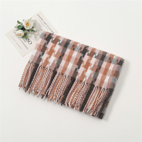 High grade imitation cashmere new warm scarf geometric splicing tassel scarf